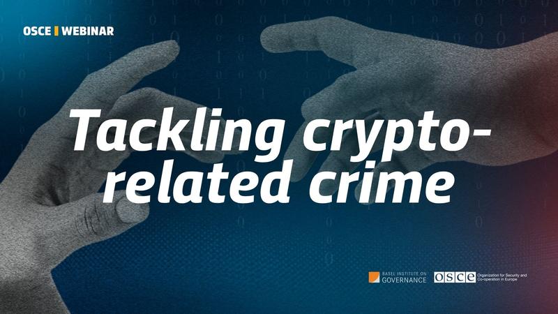 Hands reaching towards each other on a dark background, with text about crypto-related crime.